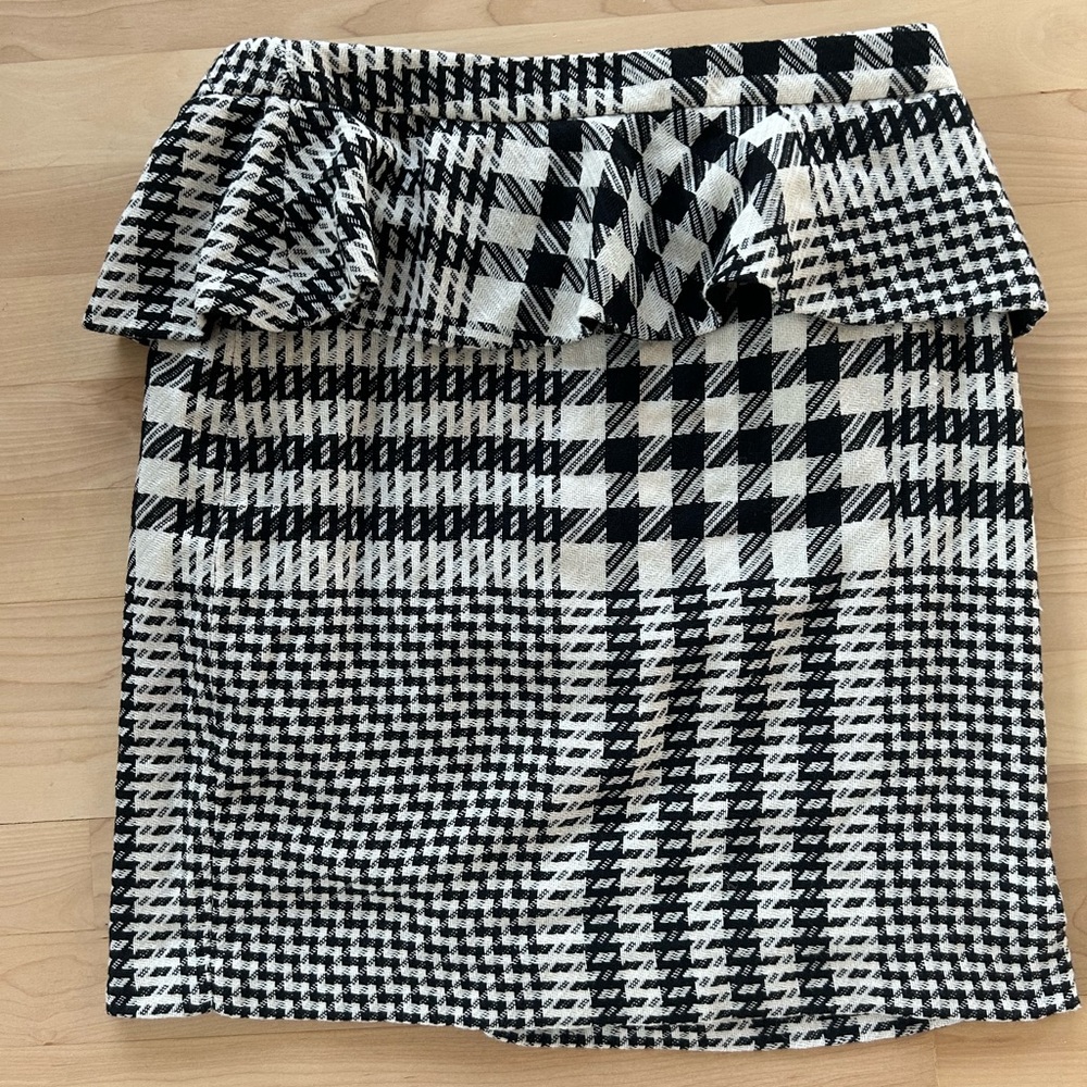 Zara Black & White Plaid Peplum Pencil Skirt